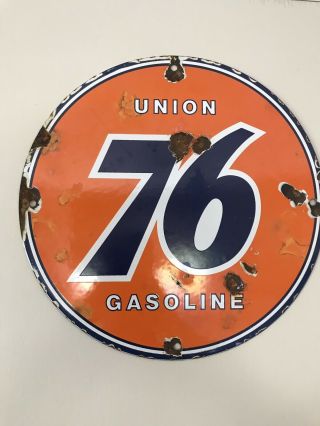 Vintage Porcelain Union 76 Gas Service Station Collectors Pump Plate Sign