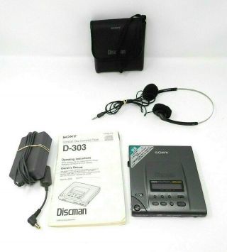 Vintage Sony Discman D - 303 Portable Cd Player With Accessories