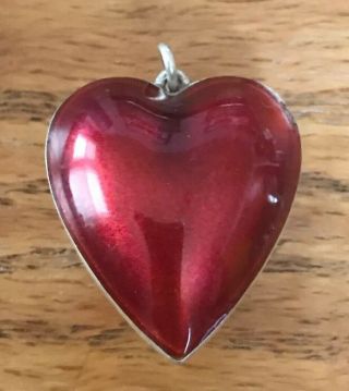 David Andersen Sterling Silver 925s Red Enamel Heart Pendant Necklace Norway