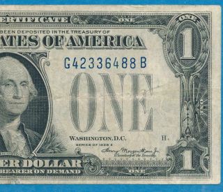 $1.  00 1928 - E Rare Key Series Blue Seal Silver Certificate Vf,  Margin Repair