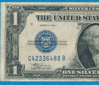 $1.  00 1928 - E RARE KEY SERIES BLUE SEAL SILVER CERTIFICATE VF,  MARGIN REPAIR 2