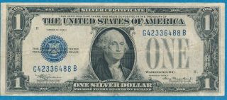 $1.  00 1928 - E RARE KEY SERIES BLUE SEAL SILVER CERTIFICATE VF,  MARGIN REPAIR 3