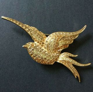 Christian Dior Bird In Flight Brooch Pin Gold Plated Swarovski Crystals Retired