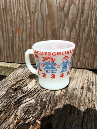 Vintage Fire King Abc Numbers School Kids Milk Glass Coffee Mug Rare Color