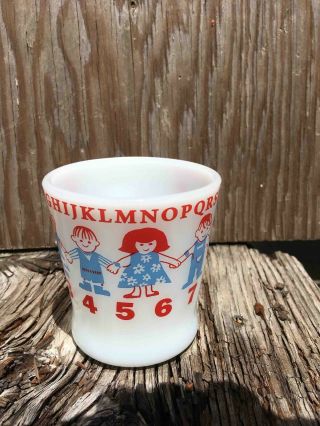 Vintage Fire King ABC Numbers School Kids Milk Glass Coffee Mug Rare Color 2