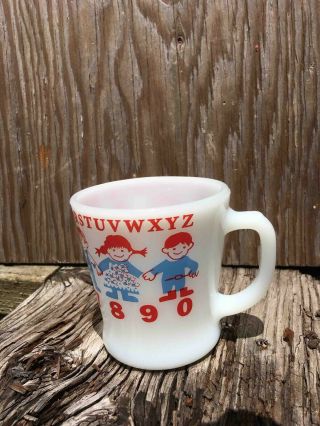 Vintage Fire King ABC Numbers School Kids Milk Glass Coffee Mug Rare Color 3