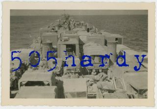 Wwii Us Gi Photo - Overall View Of Deck Loaded Down W/ Trucks On L.  S.  T.  - Top