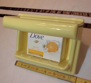 Vintage Citrus Yellow Ceramic Recessed Soap Dish With Grab Bar,  5 " X 7  Nos "