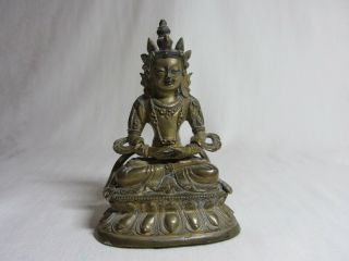 Small Brass Statue Hindu God Goddess Lotus Buddha Vtg Figurine Idol