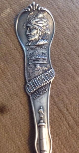 Chicago Indian Chief Post Office Antique Sterling Souvenir Spoon Circa 1890