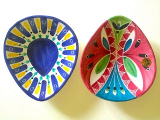 Elle Norway Vtg Mid Century Modern Handpainted Ceramic Teardrop Plates - 2pc Set