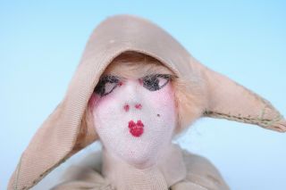 Antique French Art Deco Half Doll Swans Down Powder Puff w/ Box Figural Vanity 3