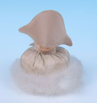 Antique French Art Deco Half Doll Swans Down Powder Puff w/ Box Figural Vanity 6