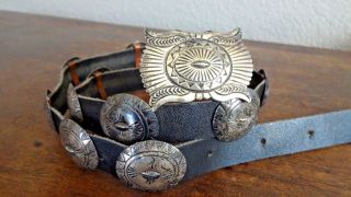 Rare Vintage Native American Navajo Sterling Silver Concho Belt Signed