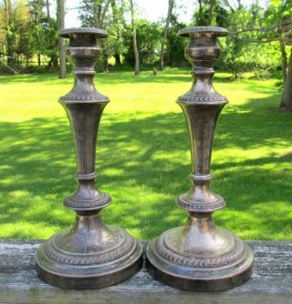 12 " Pair Shabby Vintage Antique Silverplate Copper Candlesticks Candle Holder