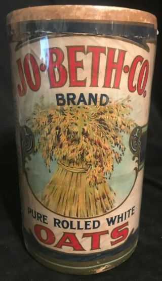 Vintage 1930s Jo - Beth - Co Rolled Oats Container 1lb Box Lid Oldie