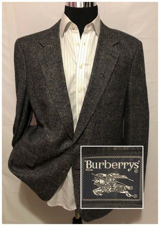 Burberrys Men’s Vtg 100 Silk Tweed Blazer Jacket Sports Coat Gray Blue Sz 46r