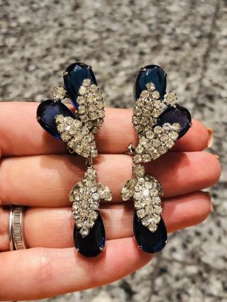 Vintage Couture Blue Crystal Drop Earrings