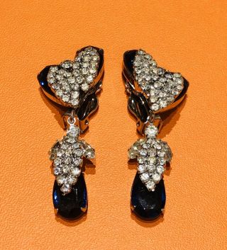 Vintage Couture Blue Crystal Drop Earrings 2