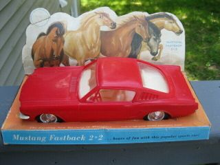Vintage Ford Mustang Fastback 2,  2 Promo Car 1965 Red Processed Plastics 10 " Wbox