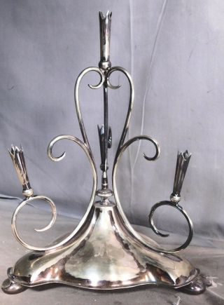 Antique Edwardian Silver Plate Epergne 4 Horn Art Glass Holder Epns Victorian