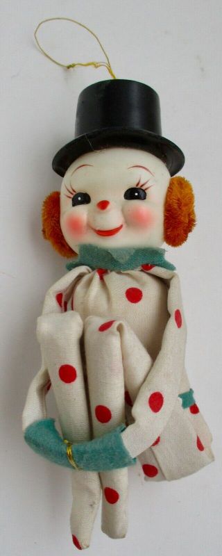 Vtg Pixie Elf Knee Hugger Snowman Cloth Body Plastic Head Hat Christmas Ornament