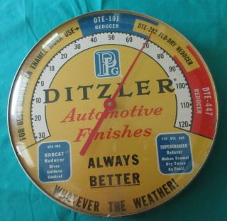 Vintage 1940‘s Ditzler Paint Advertising Thermometer Sign Gas Oil - Cool