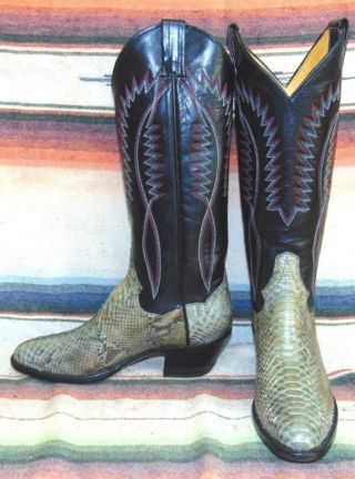Womens Vintage Panhandle Slim Gray Snakeskin / Leather Cowboy Boots 6 B