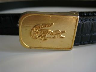Lacoste Vintage Caiman Crocodile Leather Belt With Gold Tone Belt Buckle M L
