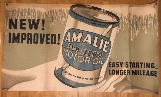 Vintage Amalie Sub Zero Motor Oil Paper Banner / Sign / Gas / Service Station