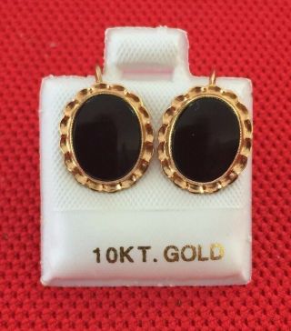 Vtg.  1930s Bda 10k Solid Gold Black Onyx Screw Back Earrings 2.  3 G