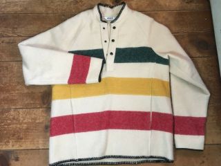 Vtg Woolrich Wool Hudson Bay Blanket Indian Print Pullover Sweater Made In Usa M