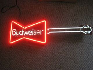 Vintage 41 " Budweiser Beer Advertising Lighted Neon Light Guitar Sign