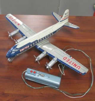 Vtg Tn Japan Tin Litho United Airlines Dc - 7 Mainliner Remote Control Airplane