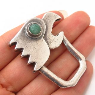 925 Sterling Silver Vintage Mexico Aventurine Gem Eagle Head Design Key Ring