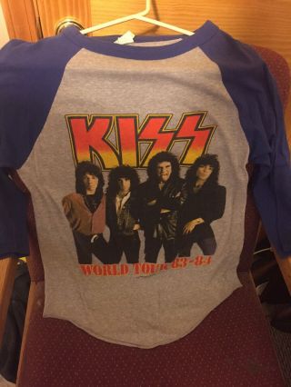 Vintage/rare Kiss World Tour 83 - 84 Tour Baseball Shirt