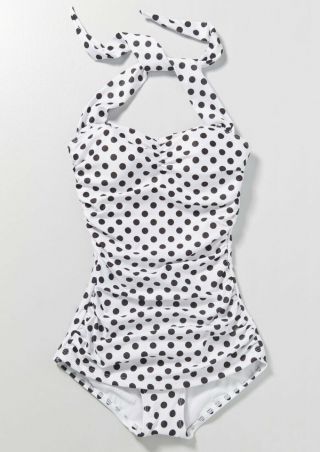 NWT Esther Williams Modcloth Vtg Pin Up Retro One Piece Swimsuit Polka Dot 12 L 4