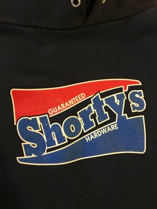 Vintage 90s Shortys Skateboards Hoodie Size Large Dark Blue Logo Chad Muska Rare