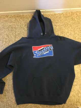 vintage 90s shortys skateboards hoodie size large dark blue logo chad muska rare 2