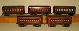 5 Marx Train Canadian Pacific Passenger Cars 246 249 251 252 & 253 Tin Rare Lt28