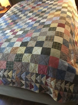 Vintage Full/queen Quilt Hand Made Patchwork F/q 85”x88” Chambray Underside