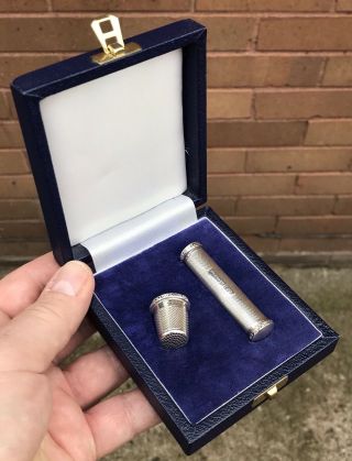 A Gift Boxed Solid Silver Thimble & Needle Case,  Birmingham 1998/2001.
