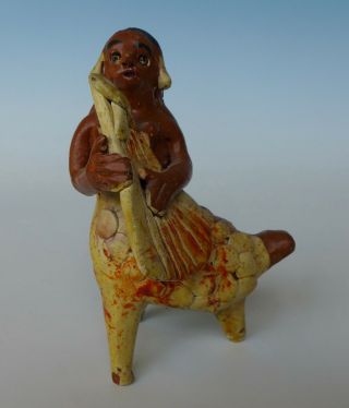 Vintage Mexican Pottery Ocumicho Mermaid Whistle 3 3/4 " Long X 5 1/2 " Tall