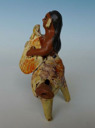 Vintage Mexican Pottery Ocumicho mermaid whistle 3 3/4 