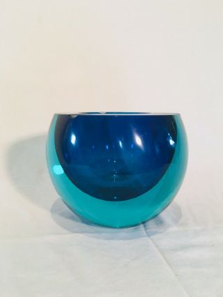 Vintage Murano Cenedese Sommerso Aqua Deep Blue Ashtray,  Bowl Or Vase
