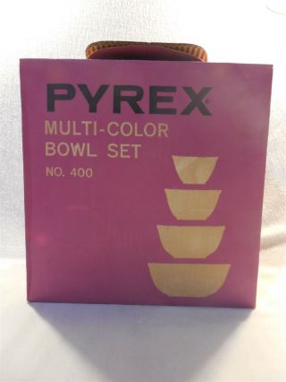 Vintage Pyrex Primary Color 4 Piece Round Mixing Bowl Set 400 W/box