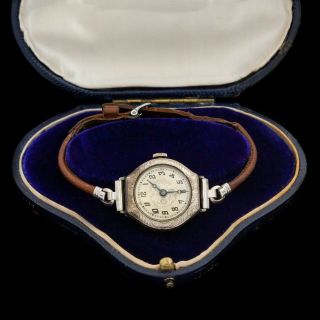 Antique Vintage Art Nouveau 14k Gold Filled Gf Swiss Foliate Womens Wrist Watch