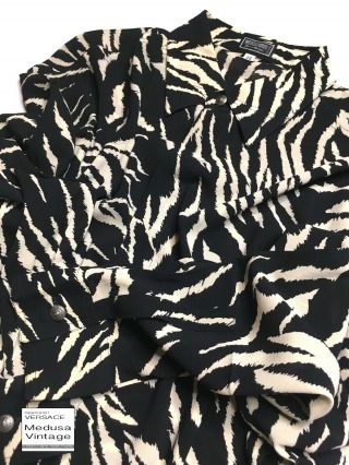 Gianni Versace Versus Vintage 97 Silk Printed Shirt Men Zebra Animal Black White