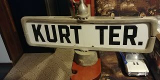 Antique/vintage Porcelain Street Sign Topper Kurt Ter.  Double Sided.  Real