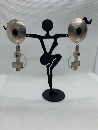 Philadelphia Modernist Lynda Thorp,  Mcm Vtg 1992 Hade Made,  1 Of A Kind Earrings